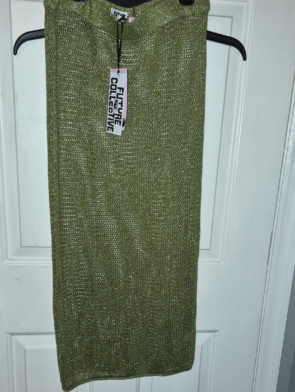 Sparkling Green Knit Fishnet Midi Skirt